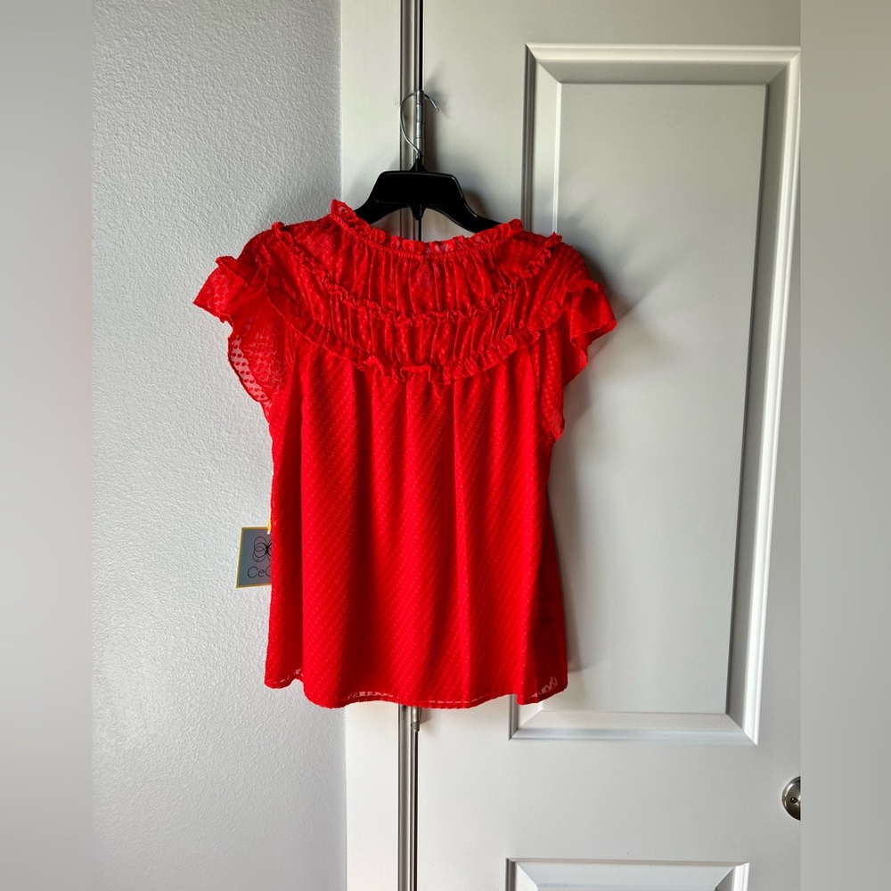 ❌SOLD❌ {CeCe} Poppy Red Ruffled Top - Picture 6 of 7